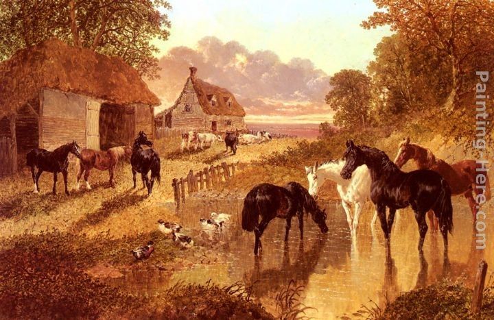 John Frederick Herring Snr The Evening Hour - Horses And Cattle By A Stream At Sunset